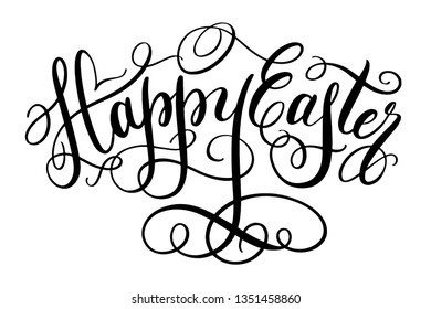 Happy Easter greeting card. Hand drawn lettering vector holiday illustration in black isolated over white.