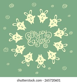 Happy Easter greeting card, hand lettering - handmade calligraphy. Vector illustration