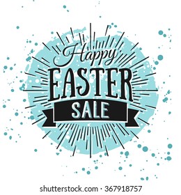 Happy Easter greeting card. Hand Drawn lettering with egg and watercolor splashes. Easter Holidays lettering for invitation, greeting card, prints and posters. Typographic design. Easter Sale Banner.