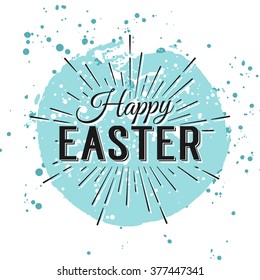 Happy Easter greeting card. Hand Drawn lettering with egg and watercolor splashes. Easter Holidays lettering for invitation, greeting card, prints and posters. Typographic design. Easter Sale Banner.