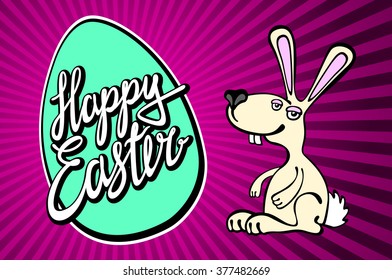 Happy Easter greeting card. Hand Drawn lettering Calligraphic Design Label on red background. Easter Holidays lettering for invitation, greeting card, prints and posters. Vector Typographic design art