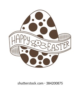 Happy Easter greeting card. Hand Drawn lettering with big egg. Lettering on a ribbon wrapped around the egg.