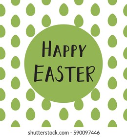 Happy Easter greeting card with hand drawn lettering, design vector illustration, holiday symbol. Seamless border of easter eggs.