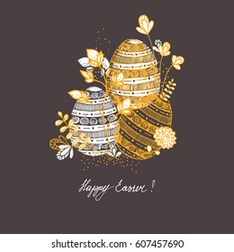 Happy easter Greeting Card. Hand drawn stylish Easter eggs.