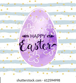 Happy Easter greeting card with hand drawn doodle eggs and lettering.