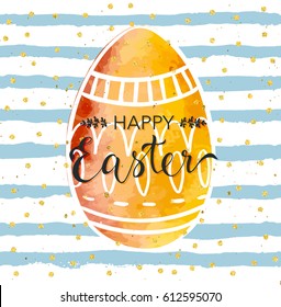 Happy Easter greeting card with hand drawn doodle eggs and lettering.