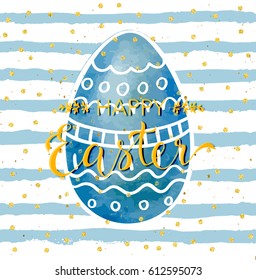 Happy Easter greeting card with hand drawn doodle eggs and lettering.