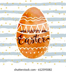 Happy Easter greeting card with hand drawn doodle eggs and lettering.