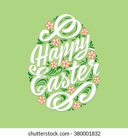 Happy Easter greeting Card, hand-drawing Lettering. Vector Typography Inscription