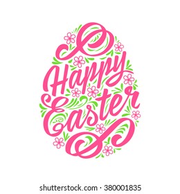 Happy Easter greeting Card, hand-drawing Lettering. Vector Typography Inscription