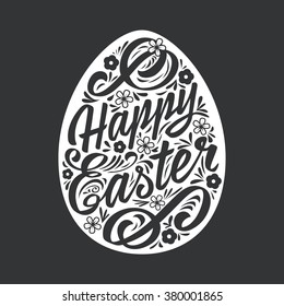 Happy Easter greeting Card, hand-drawing Lettering. Vector Typography Inscription