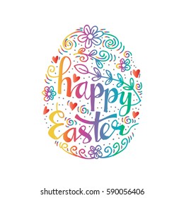  Happy Easter greeting Card, hand-drawing Lettering