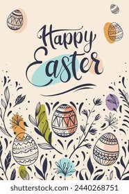 Happy Easter greeting card with hand-drawn floral elements and lettering
