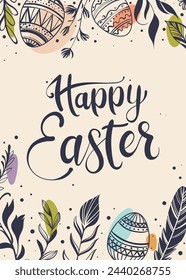 Happy Easter greeting card with hand-drawn floral elements and lettering
