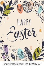 Happy Easter greeting card with hand-drawn floral elements and lettering
