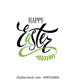 Happy Easter greeting card. Handwritten vector lettering design. Calligraphic phrase.