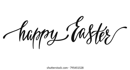 Happy Easter greeting card. Handwritten vector lettering text. Calligraphic phrase. Holiday design.