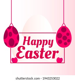 Happy Easter greeting card with hanging egg and red background