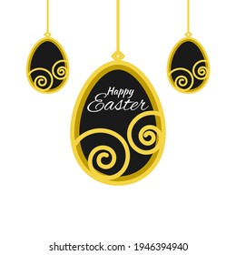 Happy Easter greeting card with hanging eggs and and white background. Vector illustration