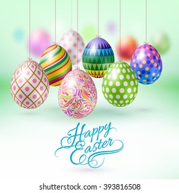 Happy Easter Greeting Card with Hanging Easter Eggs