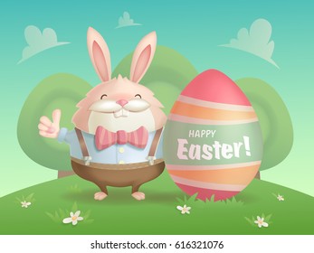 Happy Easter  greeting card 
with a hare and an egg