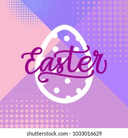 Happy Easter Greeting Card Holiday Lettering Calligraphy Hand Drawing On Colorful Background Vector Illustration