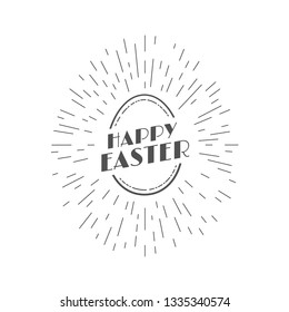 Happy Easter Greeting Card. Holiday Vector Illustration With Egg, Lettering Composition And Sun Rays. Vintage festive label