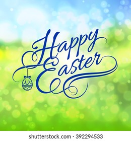 Happy Easter Greeting Card. Illustration on Blur Summer background