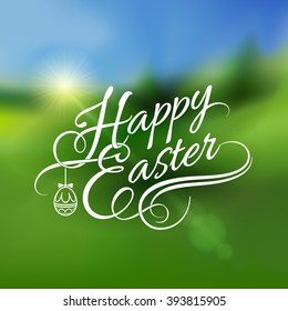 Happy Easter Greeting Card. Illustration on Blur Dark Background