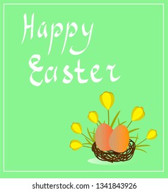 Happy Easter greeting card with easter illustrations