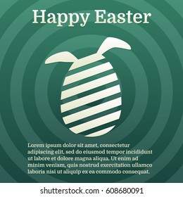 Happy Easter greeting card. International celebration in April. Vector template. Background with green and beige colors. Illustration in flat style with gradients.