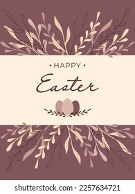 Happy Easter greeting card, invitation or poster templates with floral decorated.