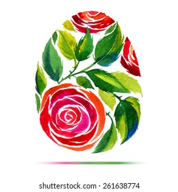 Happy Easter  greeting card or invitation. Happy Easter! Watercolor flower rose egg