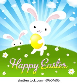 Happy Easter Greeting Card, Isolated On White Background, Vector Illustration