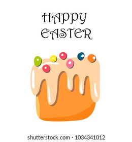 Happy Easter greeting card with lettering . ?upcake, cake, candy vector illustration.