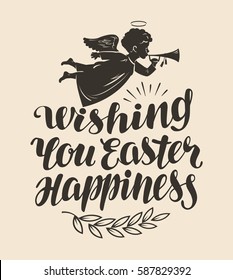 Happy Easter greeting card. Lettering, calligraphy vector illustration