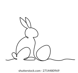 Tarjeta de felicitación de Pascua feliz en un estilo lineal. Conejo de Pascua con huevos de Pascua. Ilustración vectorial para Anuncios aislados sobre un fondo blanco.
