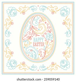 Happy Easter greeting card. Lineart floral egg. Easter eggs. Vector illustration