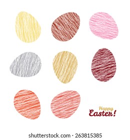 'Happy Easter!' Greeting Card. Minimalistic postcard with scratched eggs. Simple flyer with Easter egg symbols. Grunge backdrop with scratches. Seamless pattern. Easter eggs with Scratched texture.