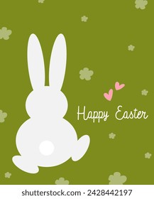 Happy Easter greeting card. Modern minimalistic abstract style. Flat vector Easter illustration. White rabbit on green background. Perfect for a poster, cover, or postcard.