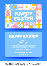 Happy Easter Greeting Card with Modern Geometric Icons