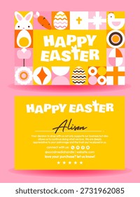 Happy Easter Greeting Card with Modern Geometric Icons