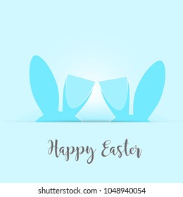 Happy Easter greeting card on sky blue color gradient backgrounds.