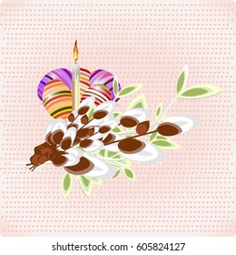 Happy easter Greeting Card. On the background calligraphy. Congratulations on the holiday. A lot of Easter eggs.