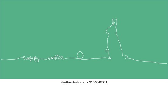 Happy Easter greeting card. One continuous line drawing with lettering.  Simple vector illustration.