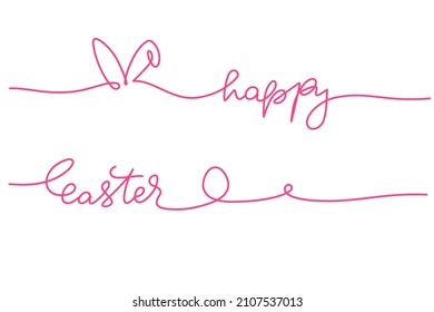 Happy Easter greeting card. One continuous line drawing with lettering.  Simple vector illustration.