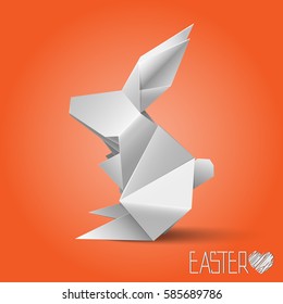 Happy Easter greeting card with origami rabbit / Happy Easter Card Illustration With Rabbit. Easter design element.Realistic icon in paper art style