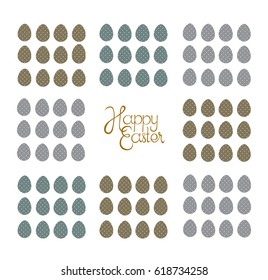 Happy Easter greeting card with ornament of eggs. Isolated on white