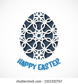 Happy Easter greeting card. Ornamental egg in paper art style. Vector illustration