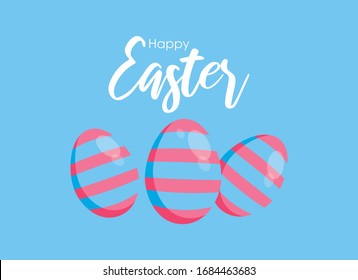 Happy Easter greeting card with painted eggs vector. Happy Easter Poster. Pink and blue easter eggs vector